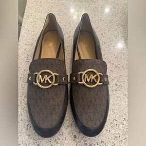 NEW Michael Kors Dark Brown Loafers with Gold Accents